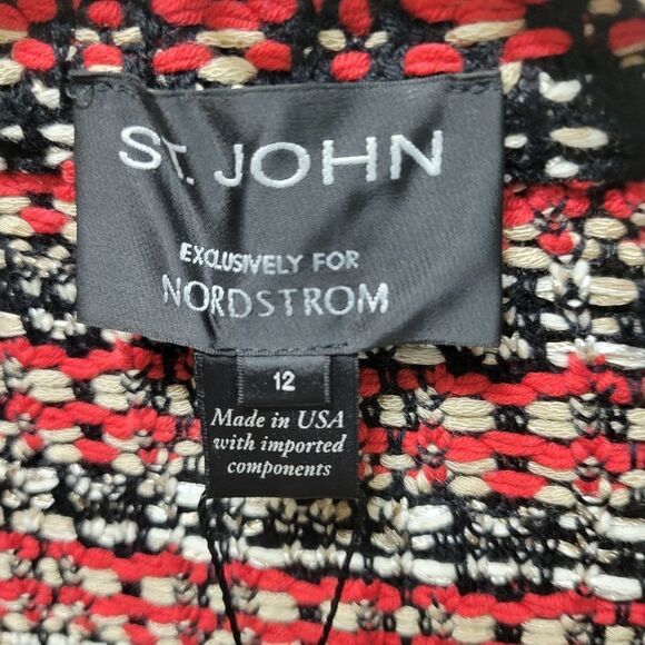 St. John Multi Black Red Tweed Single Breasted Button Blazer Jacket Sz 12 New - Picture 6 of 15